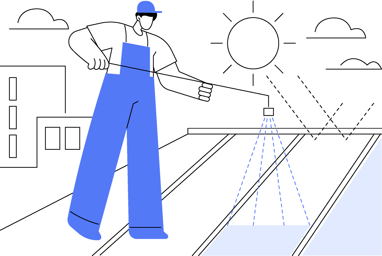 Illustration of the applcation of a reflective roof coating.